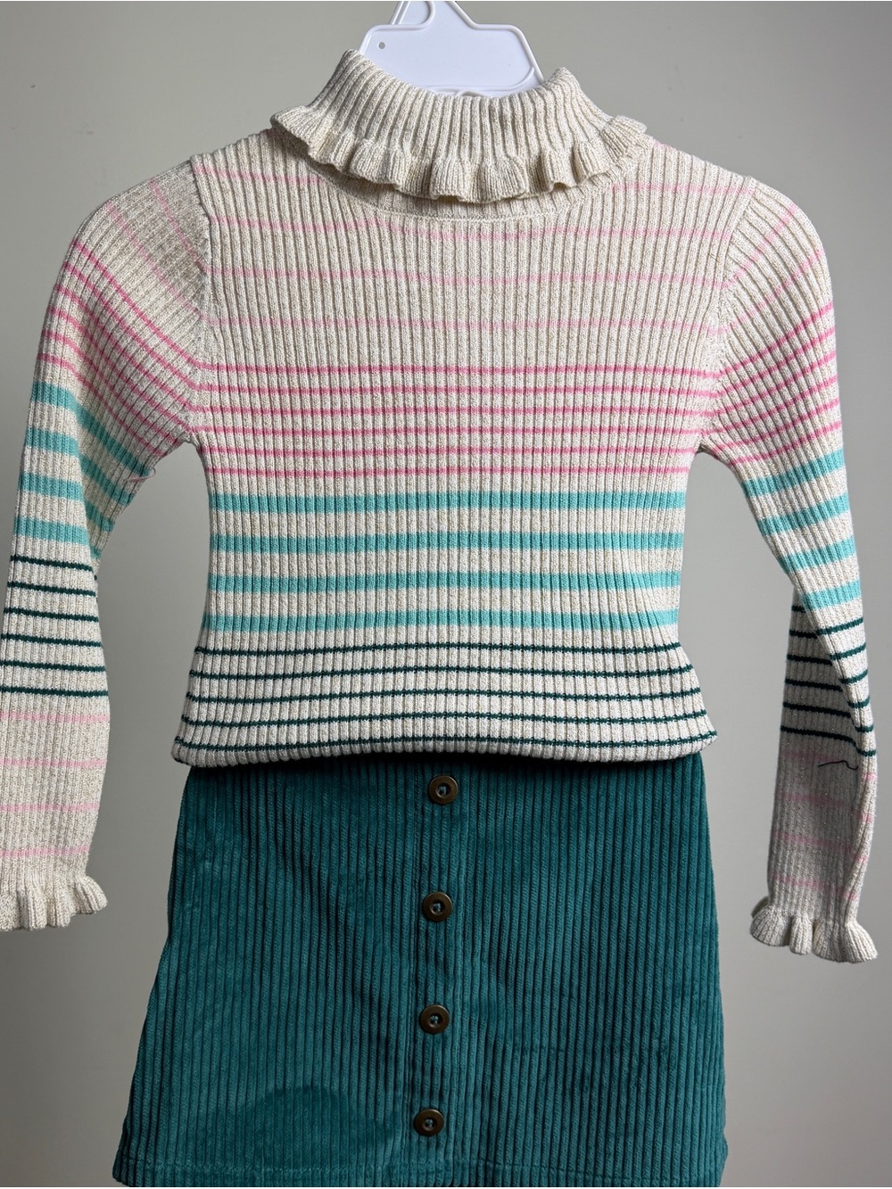 Tommy Bahama Girls Sweater and Corduroy Skirt Set Size 4 Striped Ruffle Outfit